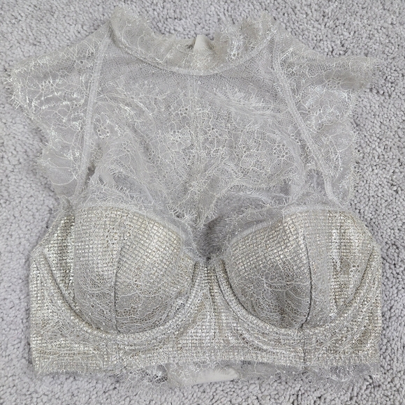 Victoria's Secret Dream Angels 32C High Neck Lace Demi champagne gold Metallic - Picture 1 of 9